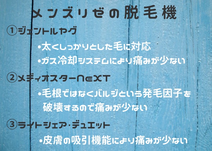 メンズリゼで導入されている3種類の痛くない脱毛機の特徴